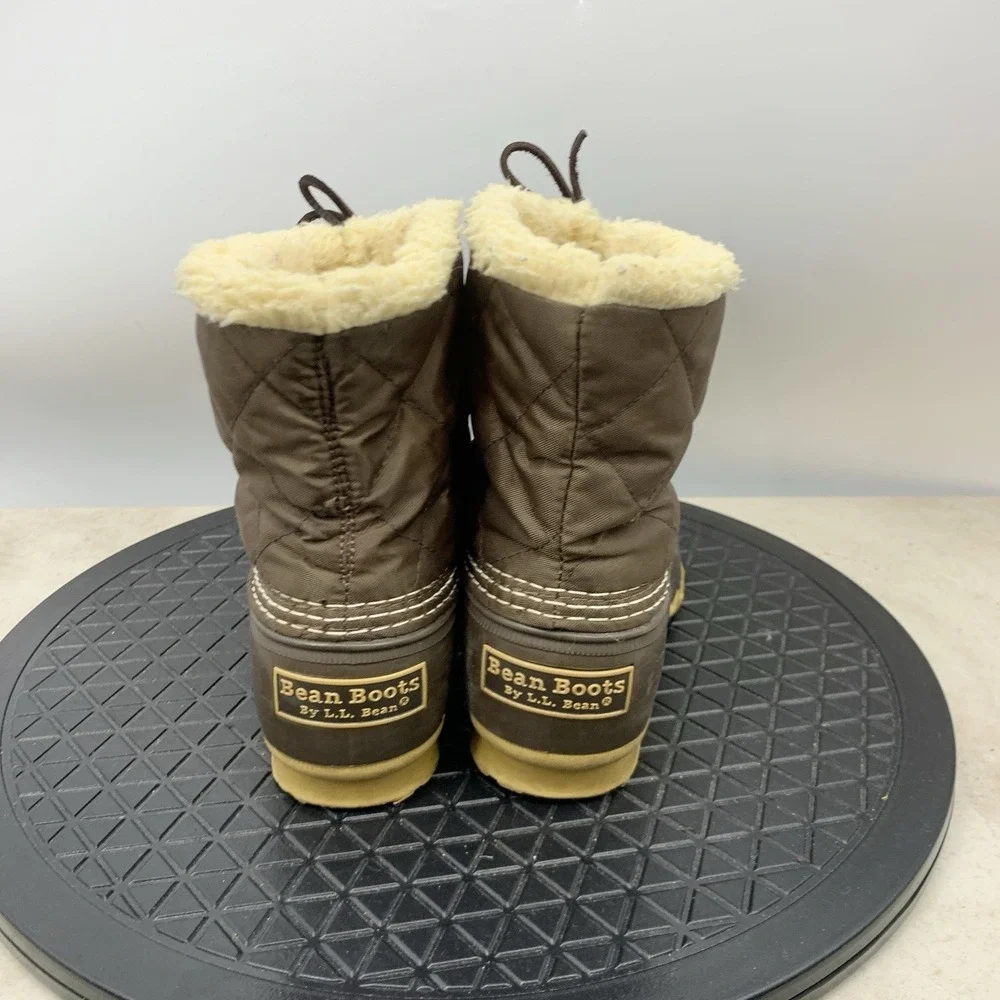 LL Bean Boots Women Size 7 Shoes Brown Quilted‎ Nylon Rubber Shearling Fleece